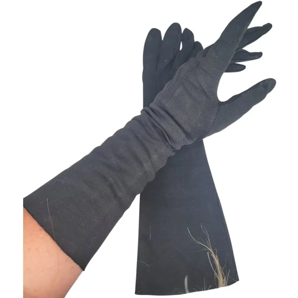 Vintage Crescendoe Black Cotton Opera Gloves Elbow Length 1950s Coquette Whimsy